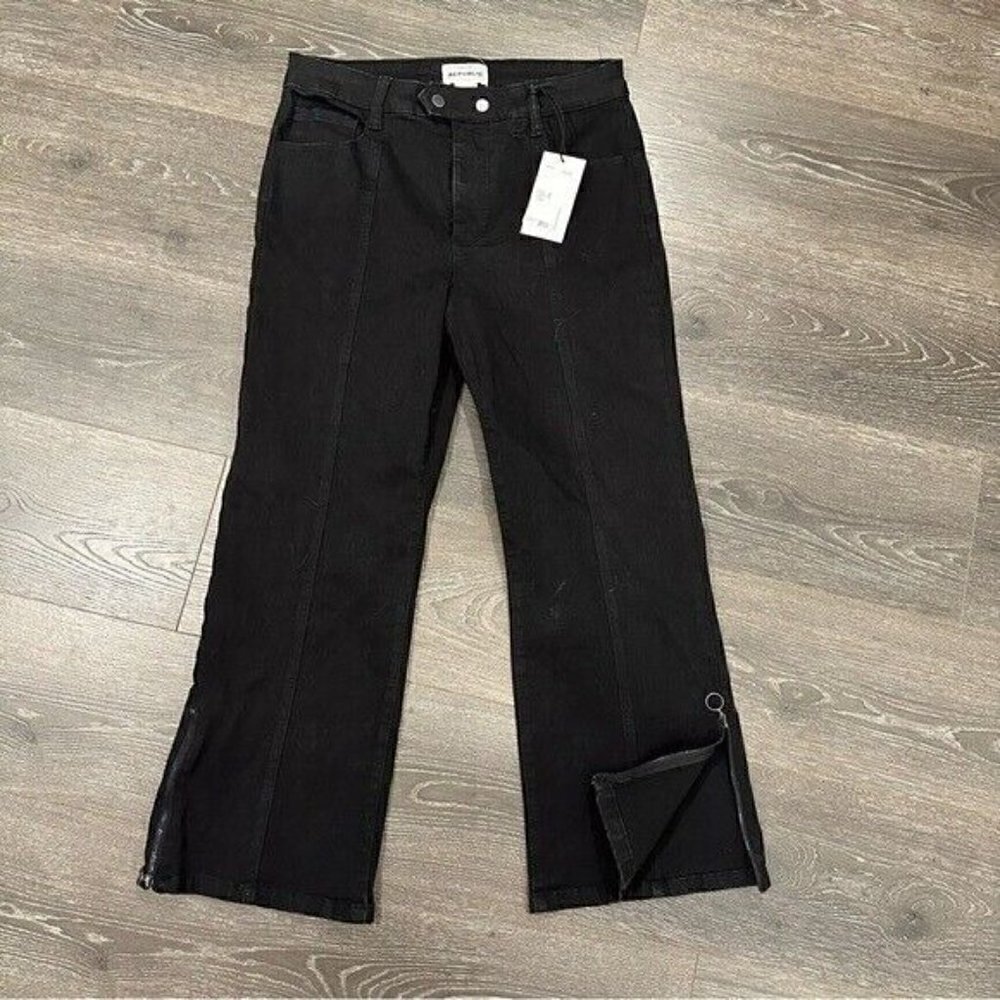 For the Republic Womens Denim Pants Wide Leg Zippered Hem Accent Black Size 10